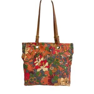 Sakroots Tote Bag Coated Canvas Orange Floral Flower Artist Circle Boho Eclectic